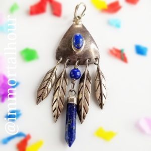 Sterling Silver Lapis Southwestern Feather Pendant